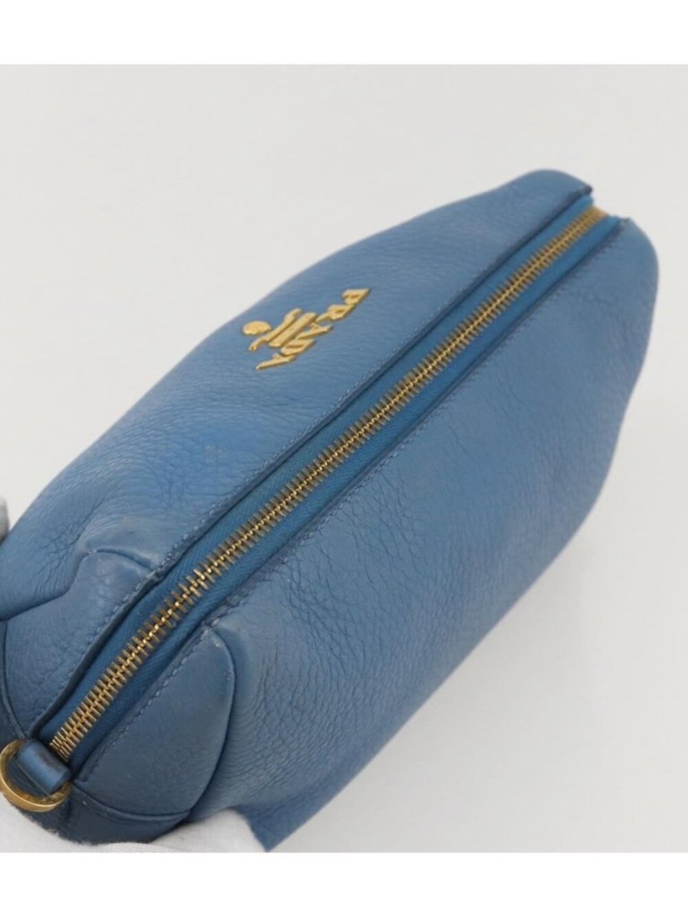 PRADA Pouch Leather Blue Gold - Picture 5 of 16